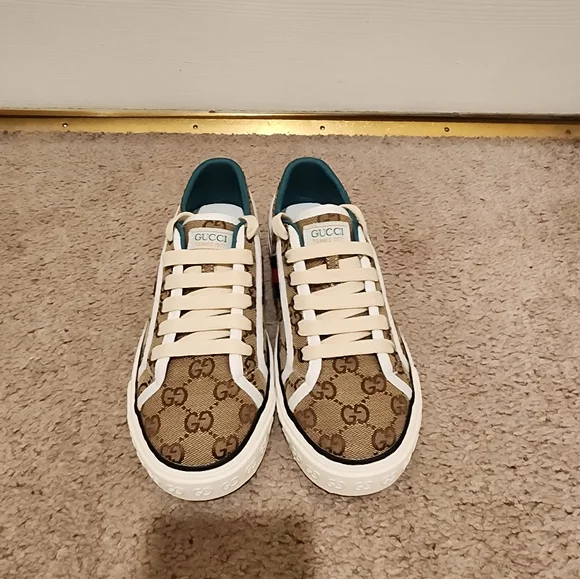 GG Brown and White Designer Sneakers - Picture 1 of 6